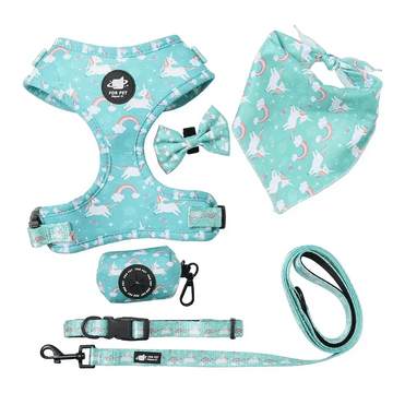 Kit Coleira Peitoral e Acessórios Estampa Unicórnio para cães - PetMimos